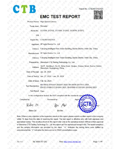 DEKRA Attestation of Conformity for Revealer G series Pro high-speed camera EMC certification