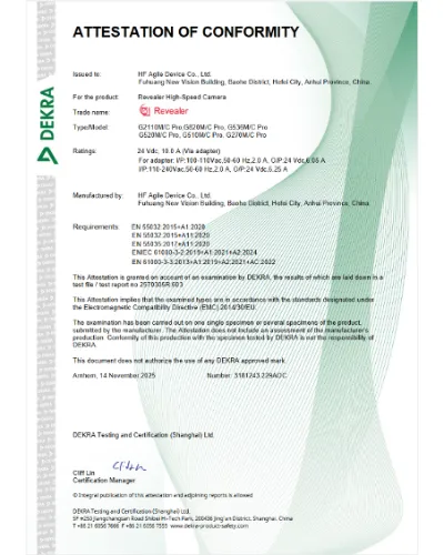 CTB EMC test report for Revealer S series high-speed industrial cameras